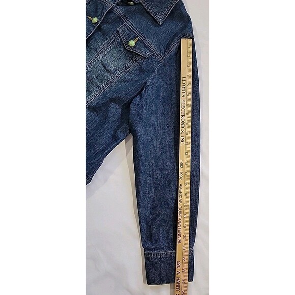 Coldwater Creek Denim Jacket Green Jeweled Buttons Southwestern Boho Size Large - Picture 14 of 14